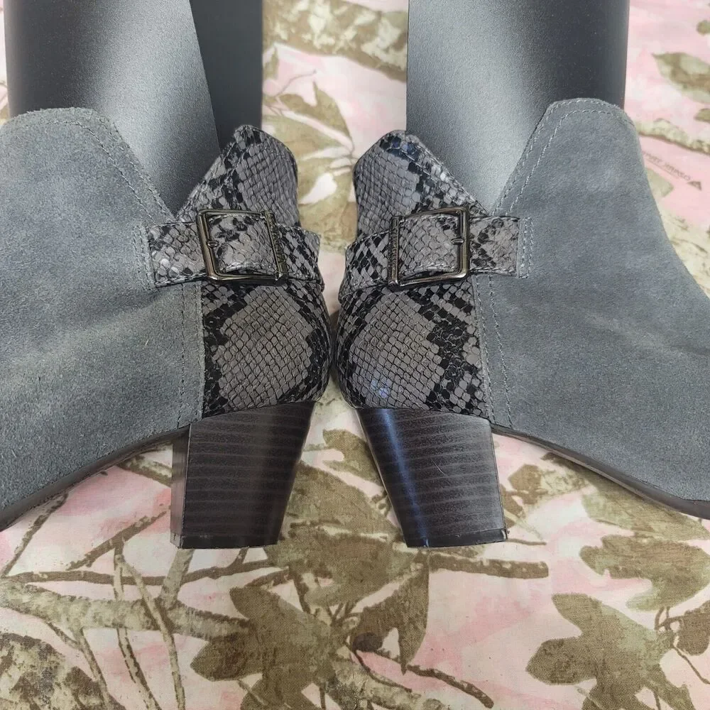 Vionic Naomi Snake Gray Suede Ankle Boot Womens Size 6.5